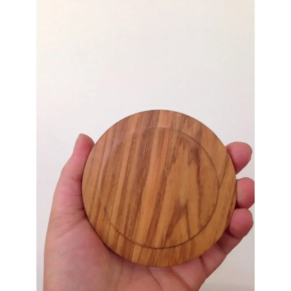 Set of 4 Natural Finish Wooden Coasters w Solid Hardwood Housing Holder